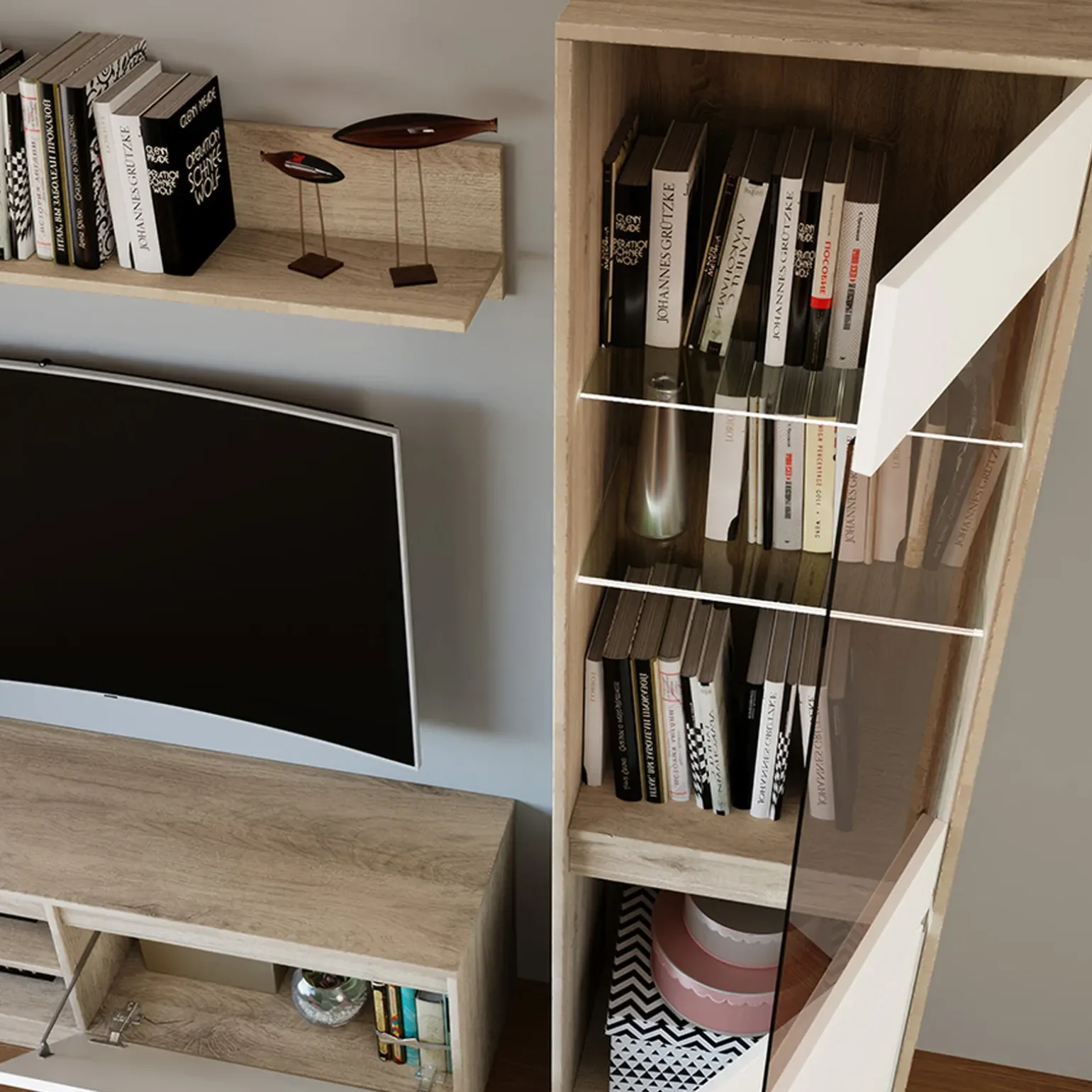 Parete attrezzata 260x181h cm moderna bianco opaco rovere sonoma Himal
