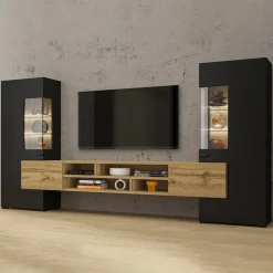 Parete attrezzata 270x143h cm moderna nero rovere chiaro Maserati