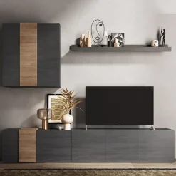 Parete attrezzata 301x210h cm moderna titanio rovere Universal