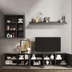 Parete attrezzata 301x210h cm moderna titanio rovere Universal