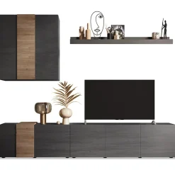 Parete attrezzata 301x210h cm moderna titanio rovere Universal