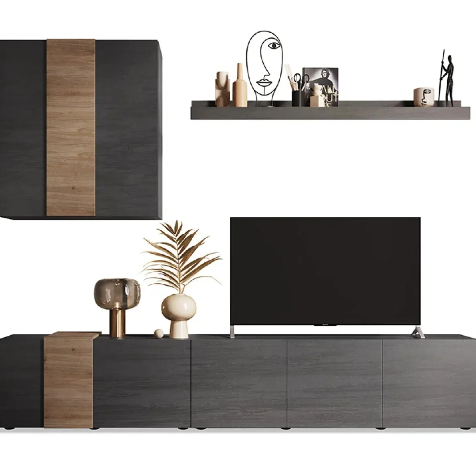 Parete attrezzata 301x210h cm moderna titanio rovere Universal
