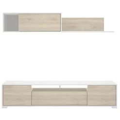 Parete attrezzata 200x140h cm moderna rovere bianco lucido Isador