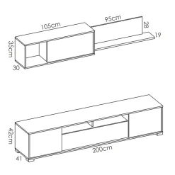 Parete attrezzata 200x140h cm moderna rovere bianco lucido Isador