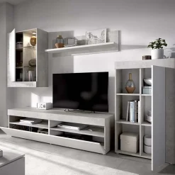 Parete attrezzata 254x294h cm moderna bianco opaco cemento Freddy