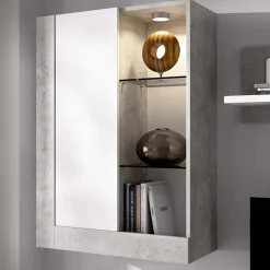 Parete attrezzata 254x294h cm moderna bianco opaco cemento Freddy