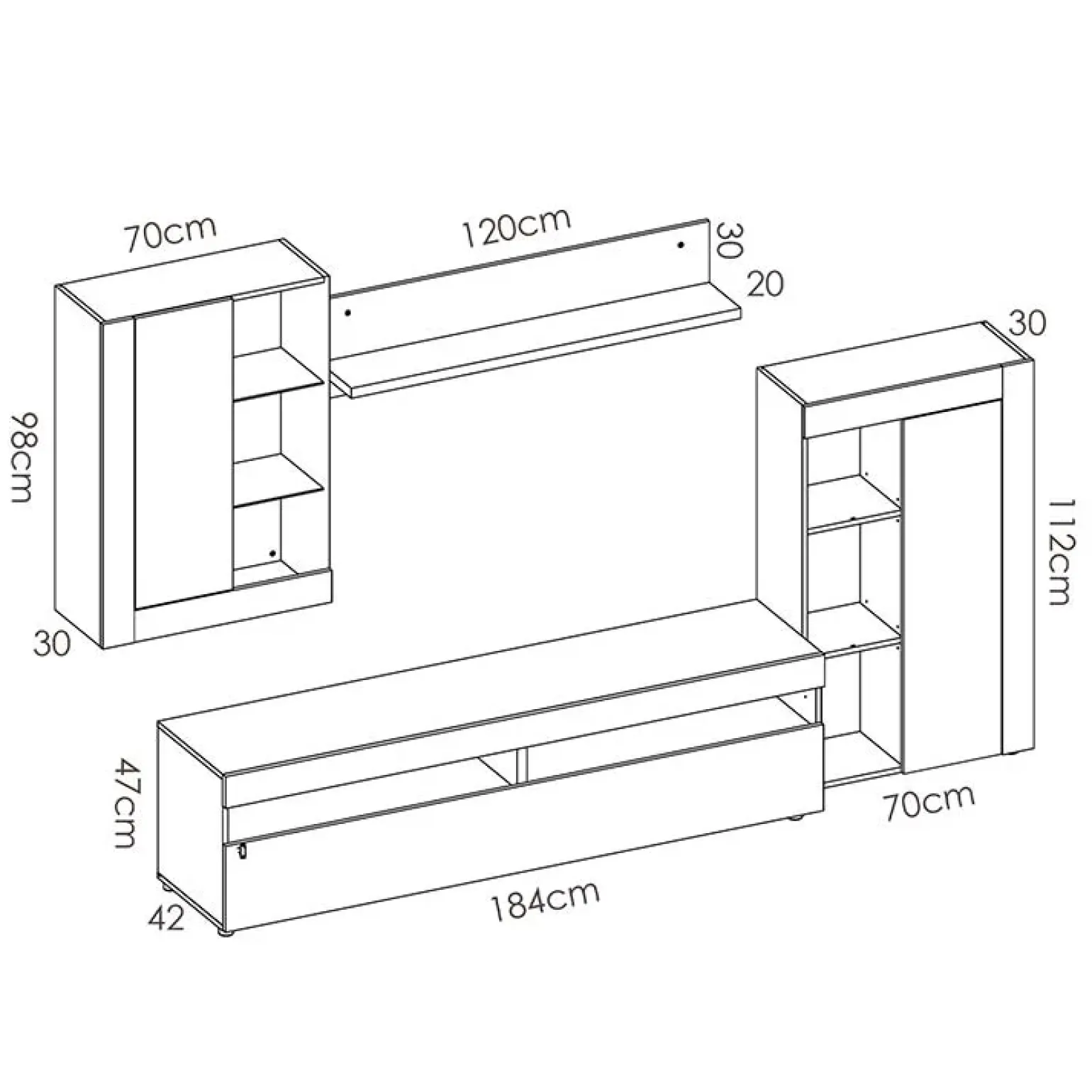Parete attrezzata 254x294h cm moderna bianco opaco cemento Freddy