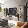 Parete attrezzata 325x180h cm moderna con vetrina beige grigio Matt