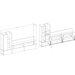Parete attrezzata 325x180h cm moderna con vetrina beige grigio Matt