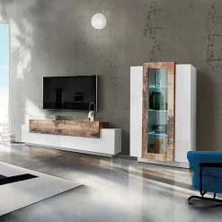 Parete attrezzata 290x121h cm moderna bianco lucido acero Milos Gihome®