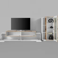 Parete attrezzata 290x121h cm moderna bianco lucido acero Milos Gihome®