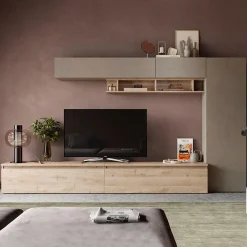 Parete attrezzata 331x186h cm moderna tortora rovere chiaro Sunset 31