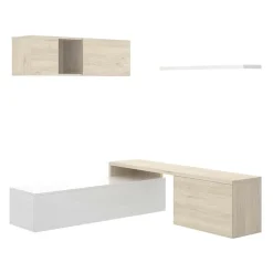 Parete attrezzata 201x155h cm moderna rovere naturale bianco lucido Gomer