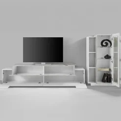 Parete attrezzata 290x121h cm moderna bianco lucido cemento Milos Gihome®