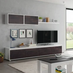 Parete attrezzata 200x145h cm  moderna soggiorno bianco opaco ossido Itaca