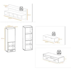 Parete attrezzata 300x190h cm moderna bianco opaco nero lucido Baltimora Gihome®