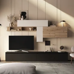 Parete attrezzata 276x195h cm moderna beige ossido rovere chiaro Sunset 66