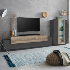 Parete attrezzata 290x121h cm moderna antracite rovere Milos Gihome®
