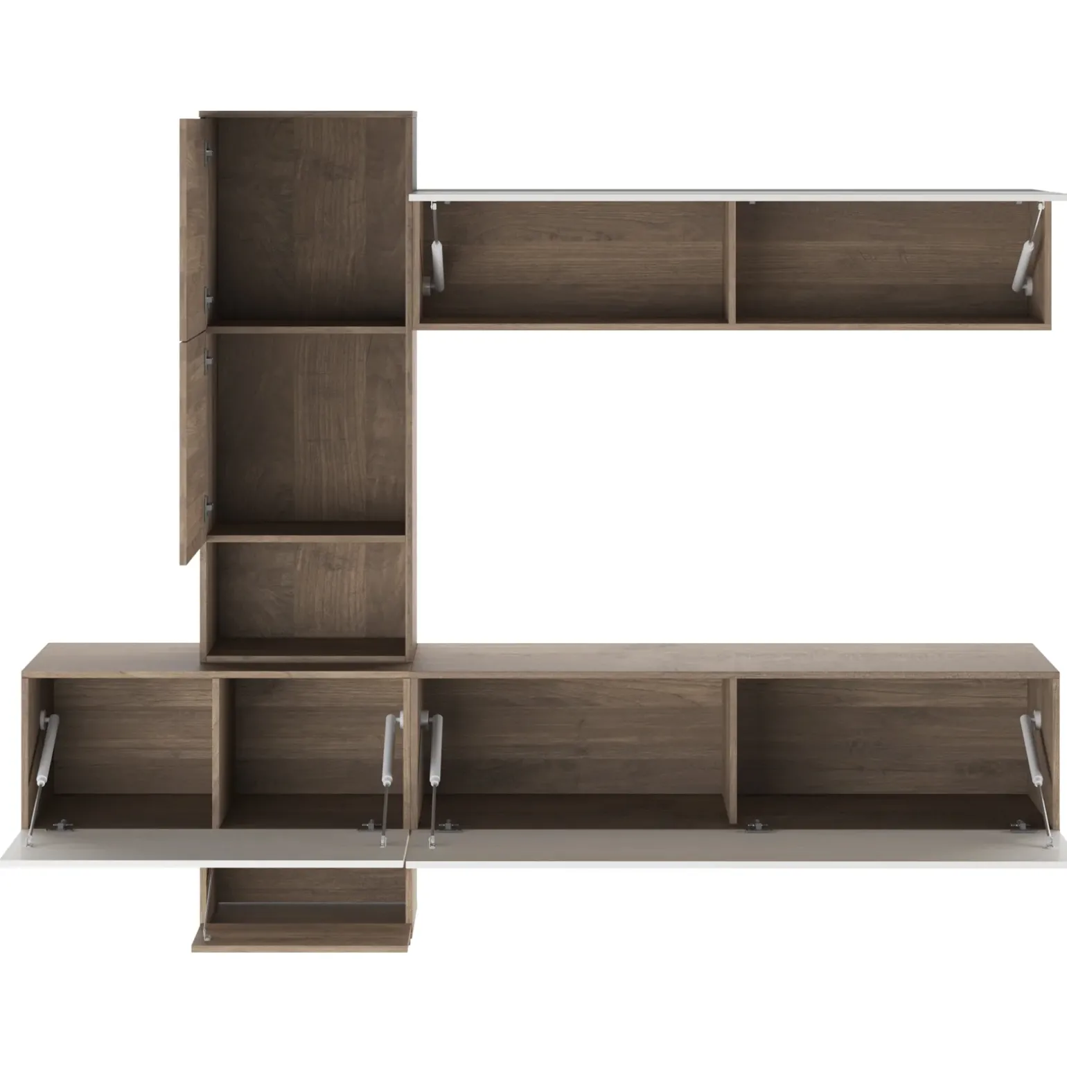Parete attrezzata 240x196h cm moderna noce bianco spatolato Marlie
