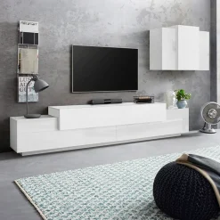 Parete attrezzata 240x180h cm moderna bianco lucido Milos Gihome®
