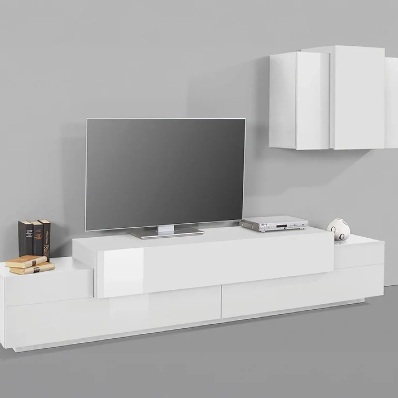 Parete attrezzata 240x180h cm moderna bianco lucido Milos Gihome®