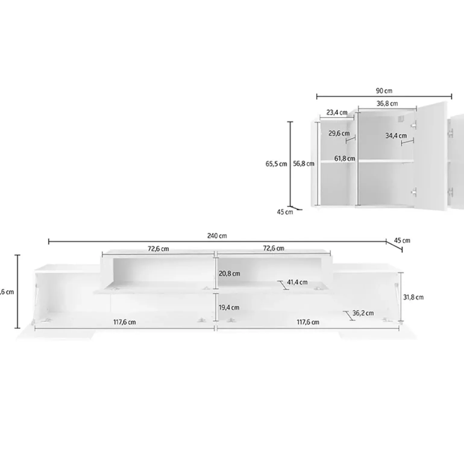 Parete attrezzata 240x180h cm moderna bianco lucido Milos Gihome®