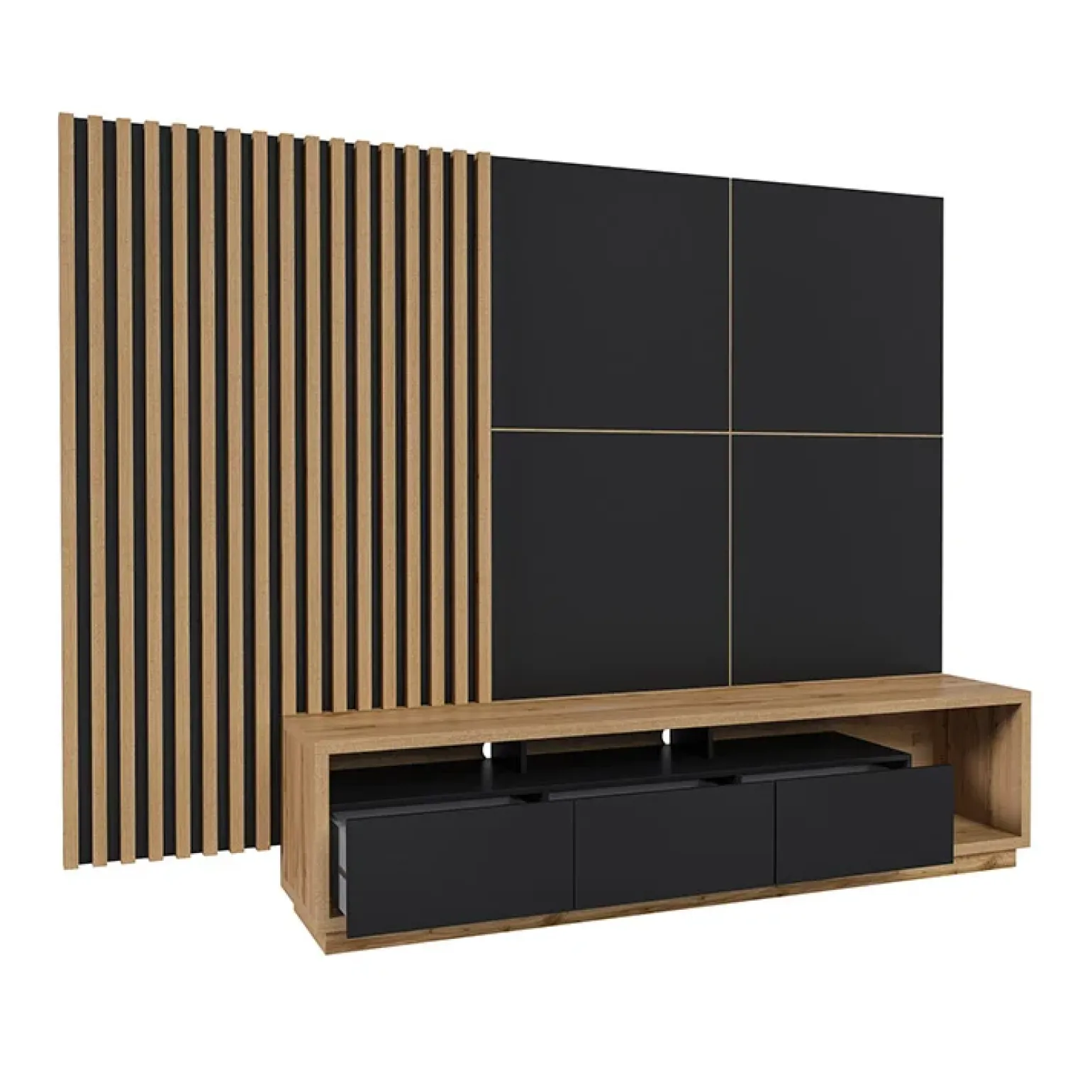 Parete attrezzata 251x196h cm moderna rovere nero Favorita