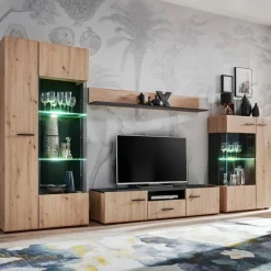 Parete attrezzata 310x190h cm moderna rovere nero opaco York Gihome®