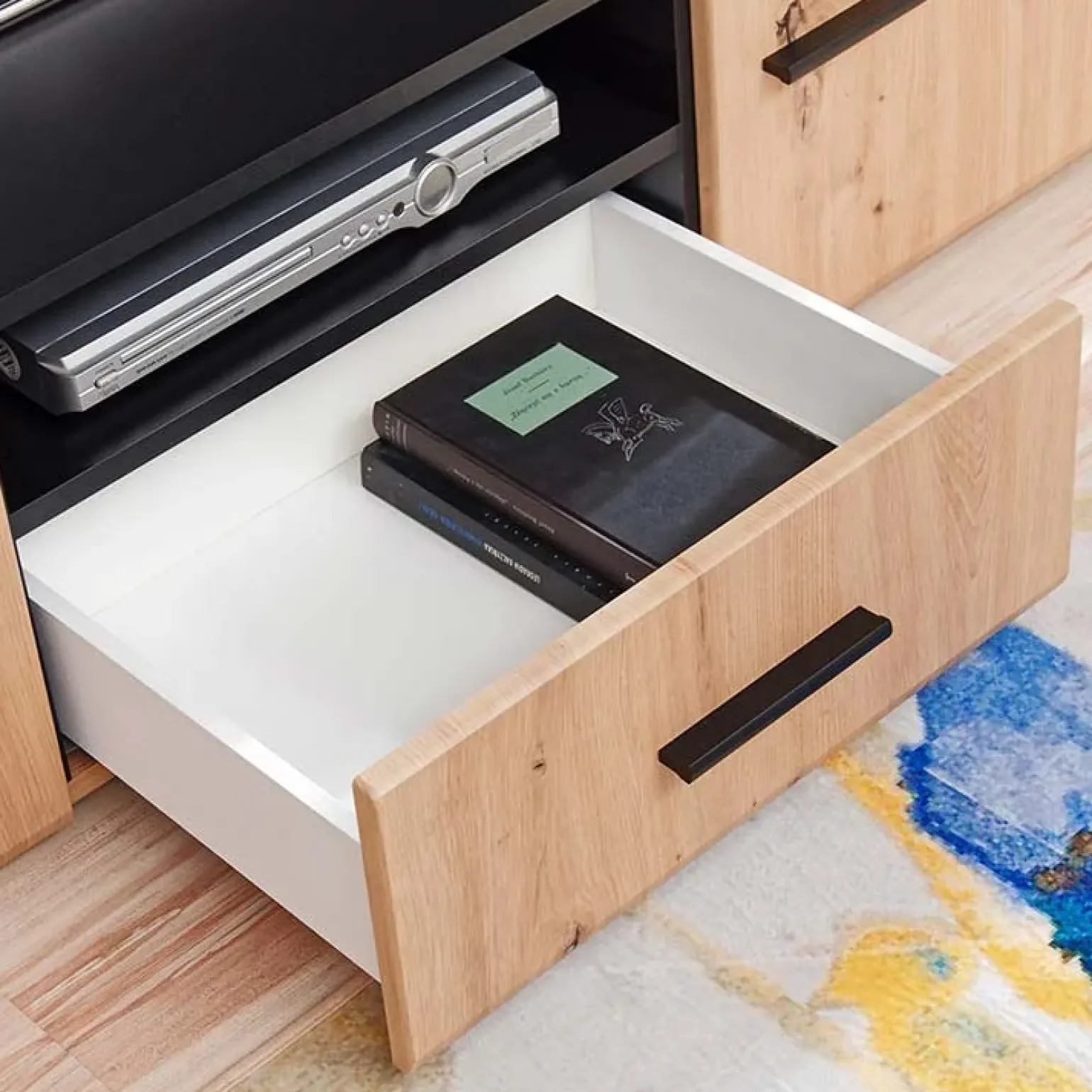 Parete attrezzata 310x190h cm moderna rovere nero opaco York Gihome®