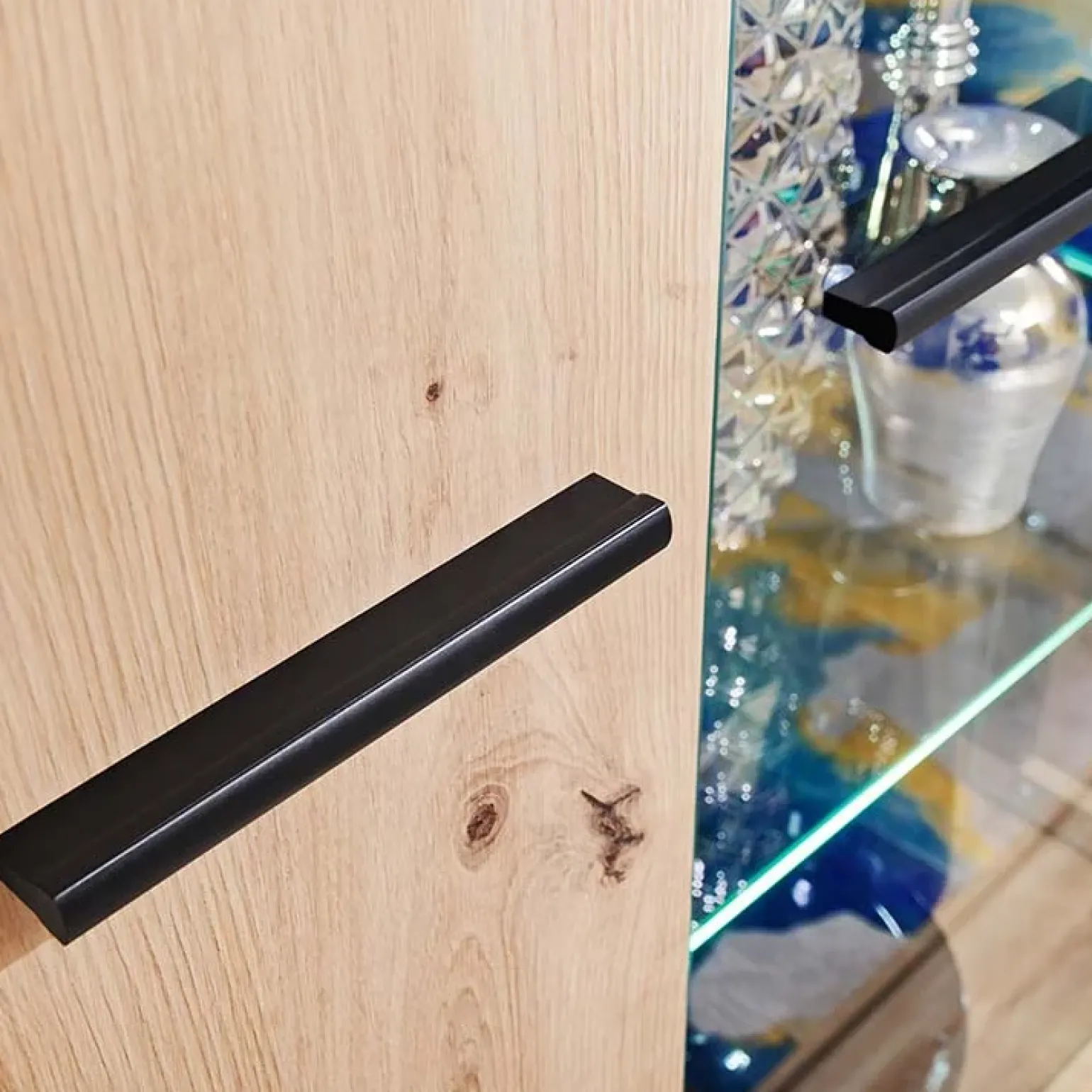 Parete attrezzata 310x190h cm moderna rovere nero opaco York Gihome®