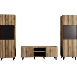 Parete attrezzata 290x183h cm moderna cannettato quercia Essence