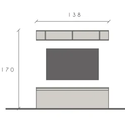 Parete attrezzata 138x170h cm moderna bianco lucido rovere chiaro Sunset 93