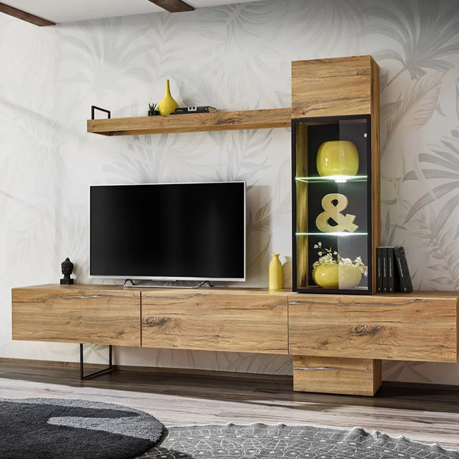 Parete attrezzata 240x170h cm moderna soggiorno rovere antico Dalì