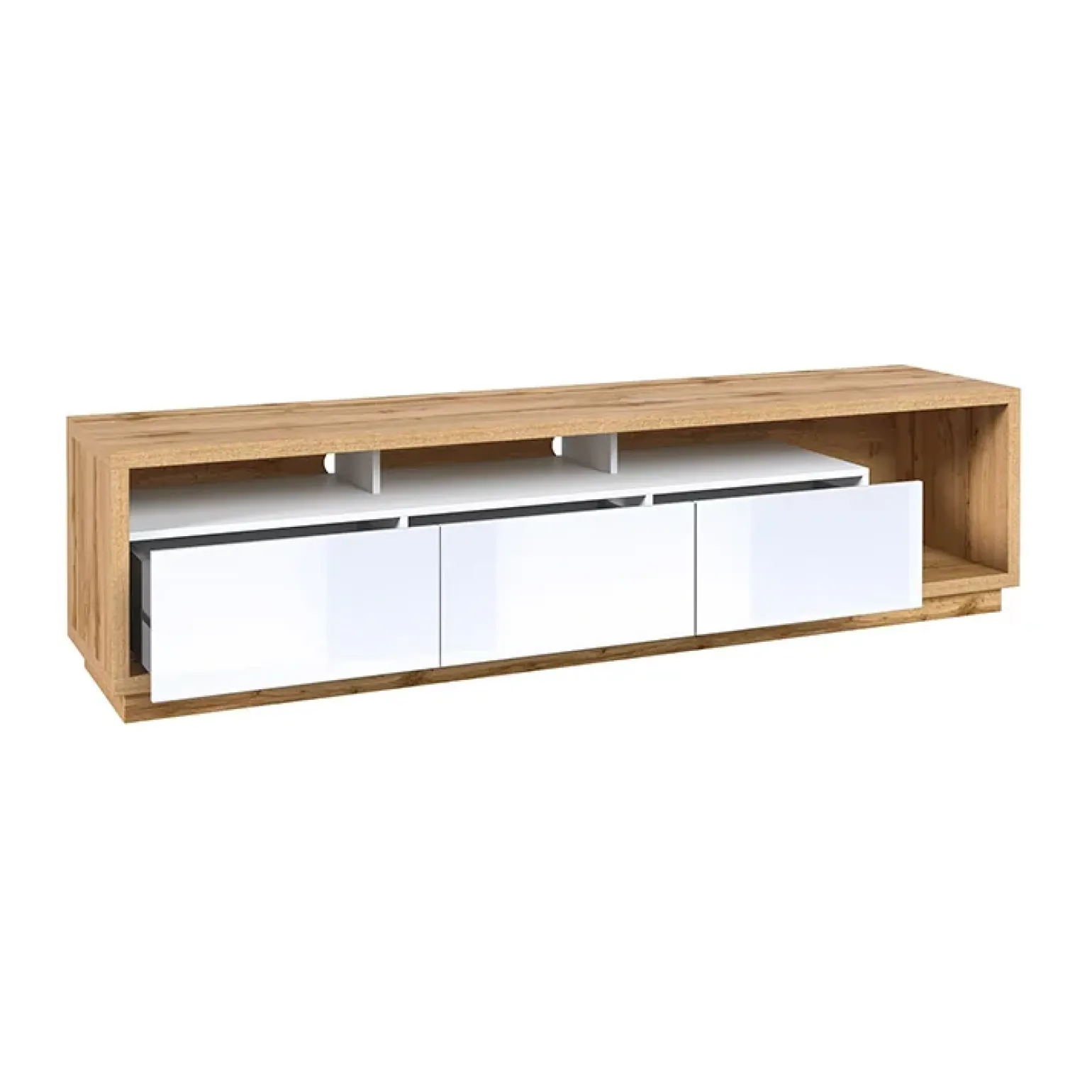 Parete attrezzata 251x196h cm moderna bianco lucido rovere Favorita