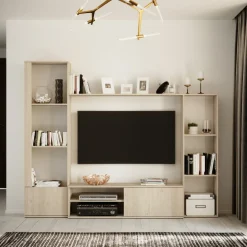 Parete attrezzata 220x178h cm moderna rovere chiaro Rubino