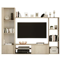 Parete attrezzata 220x178h cm moderna rovere chiaro Rubino