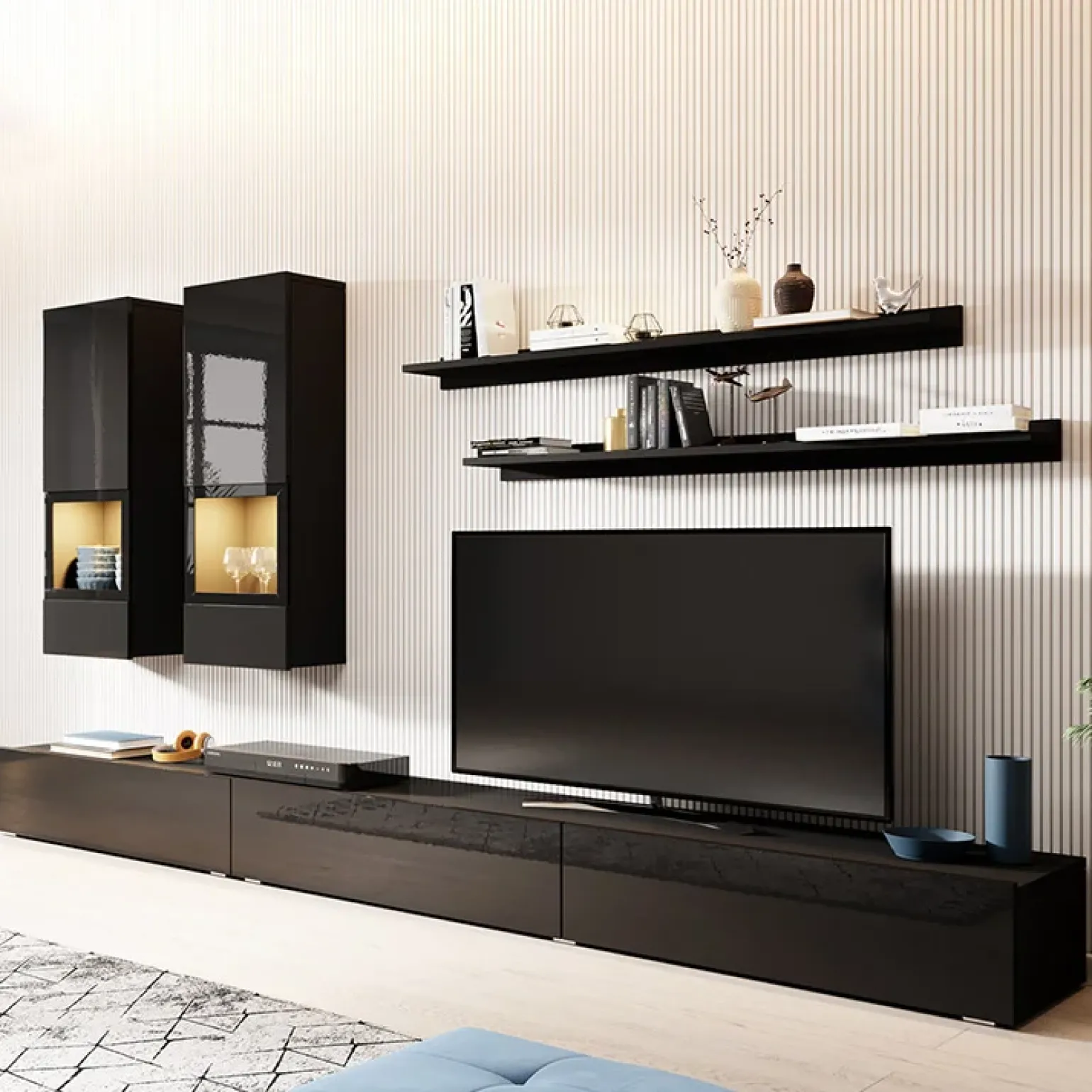 Parete attrezzata 270x176h cm moderna nero Emotion Gihome®