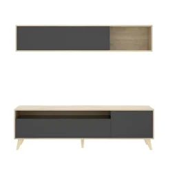 Parete attrezzata 180x166h cm moderna soggiorno rovere grafite Edgar