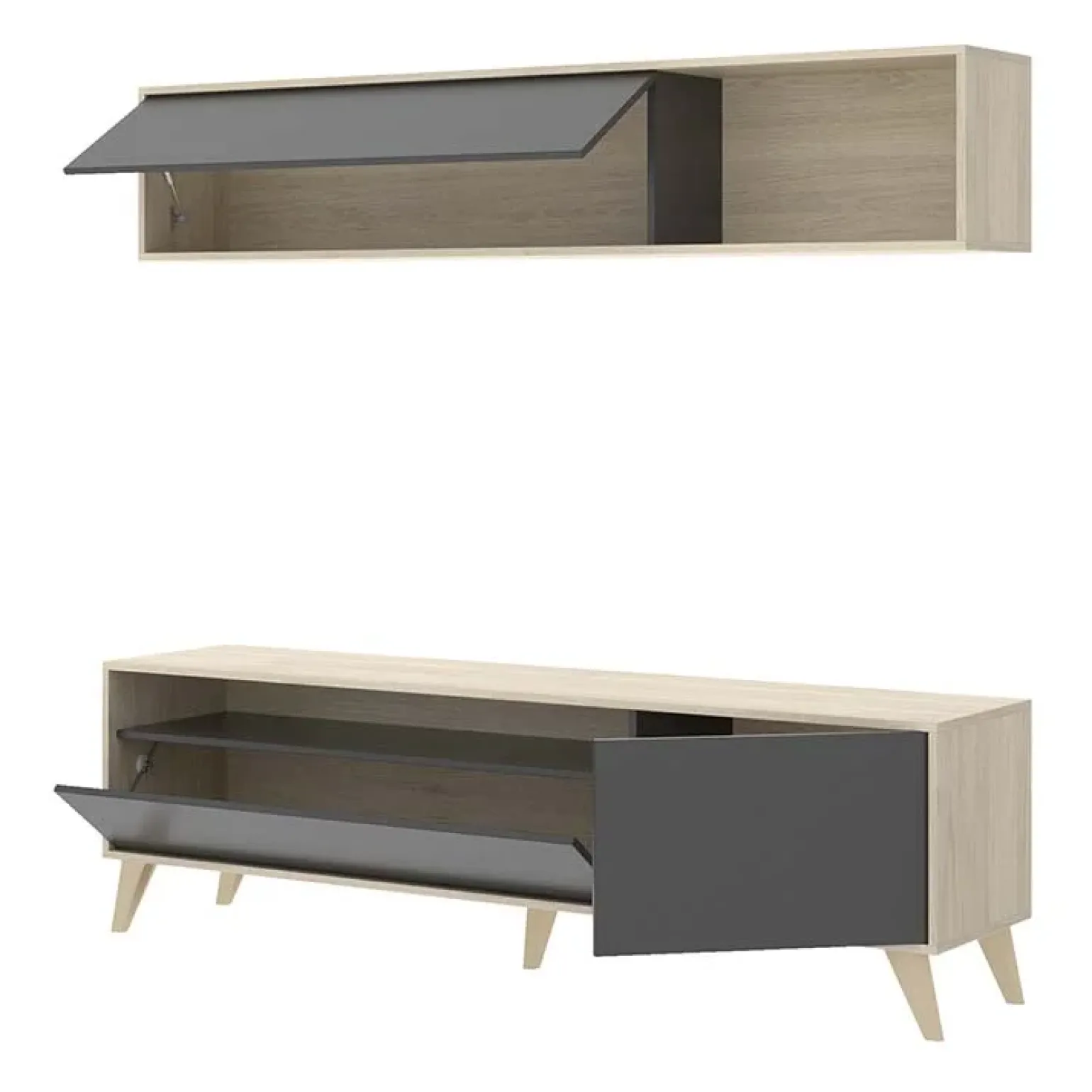 Parete attrezzata 180x166h cm moderna soggiorno rovere grafite Edgar