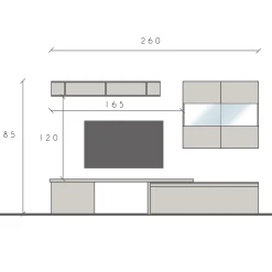 Parete attrezzata 260x185h cm moderna grigio chiaro antracite Sunset 76