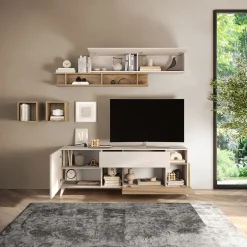 Parete attrezzata 181x205h cm moderna beige rovere chiaro Witty