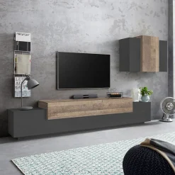 Parete attrezzata 240x180h cm moderna antracite rovere Milos Gihome®