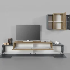 Parete attrezzata 240x180h cm moderna antracite rovere Milos Gihome®
