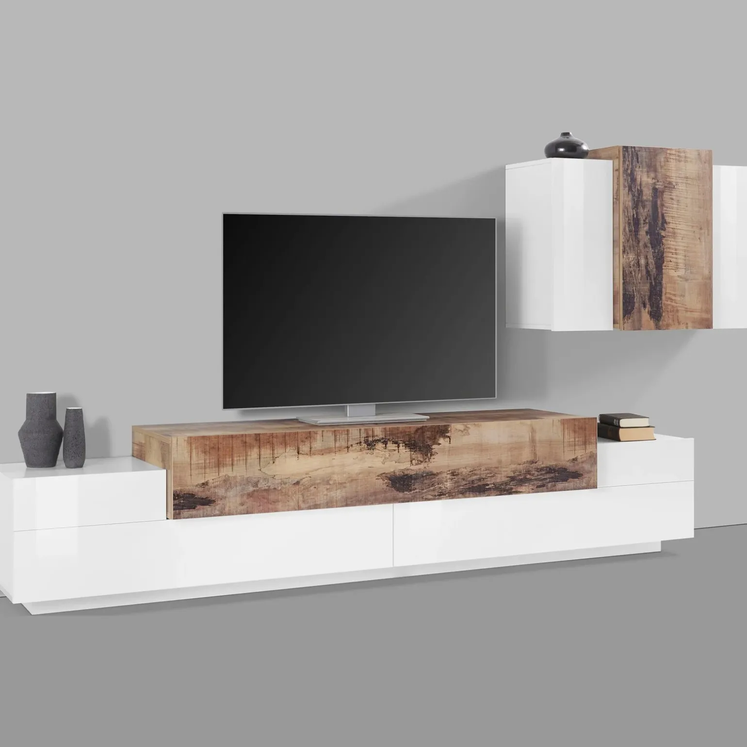 Parete attrezzata 240x180h cm moderna bianco pero Milos Gihome®