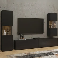 Parete attrezzata 226x140h cm nero rovere Fusion 2
