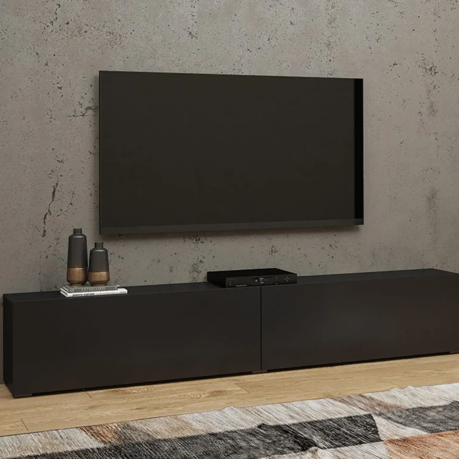 Parete attrezzata 226x140h cm nero rovere Fusion 2