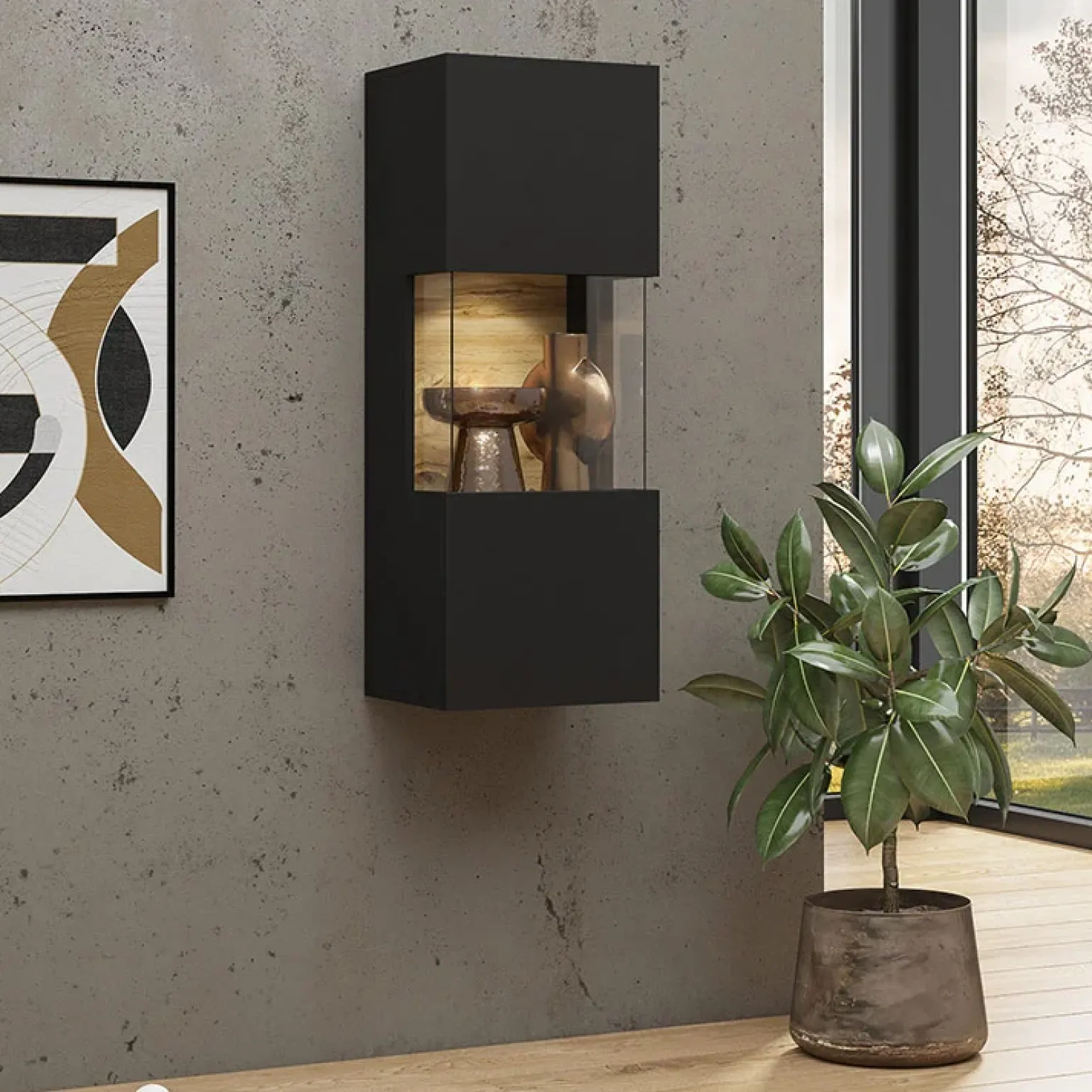 Parete attrezzata 226x140h cm nero rovere Fusion 2