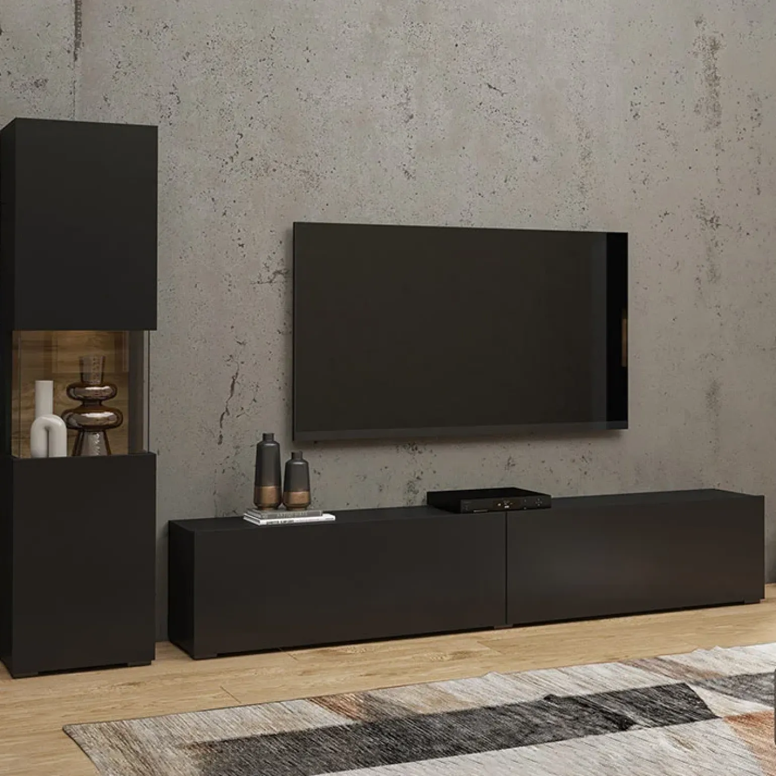 Parete attrezzata 226x140h cm nero rovere Fusion 1