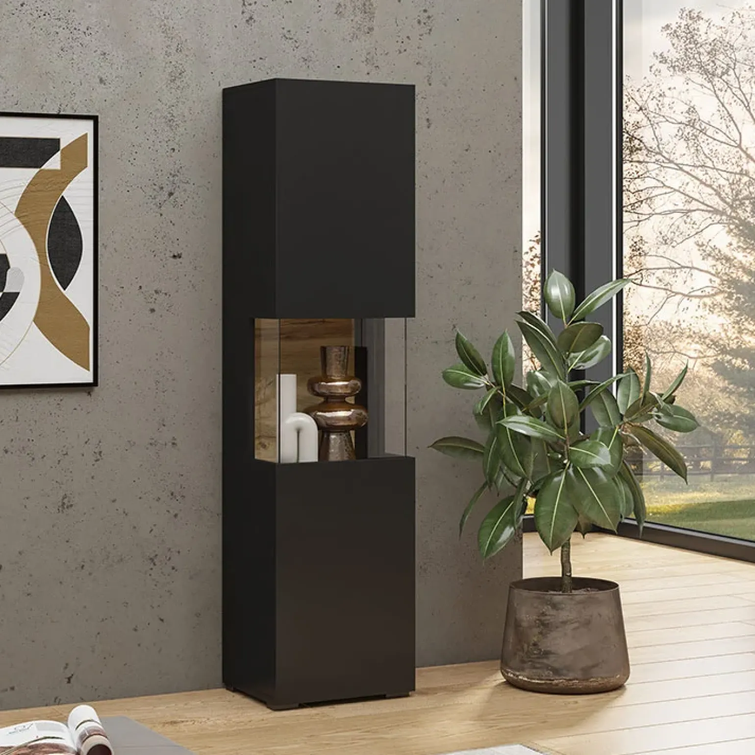 Parete attrezzata 226x140h cm nero rovere Fusion 1