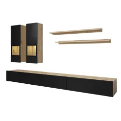 Parete attrezzata 270x176h cm rovere chiaro nero Emotion Gihome®